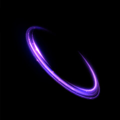 Fototapete - Shiny bright purple glowing curved line with magical light effect. Glow effect for game interface design on black background.	