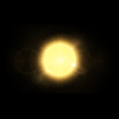 Fototapete - Golden glow effect of bright sun on black background