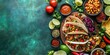 © Michael - Delicious array of tacos with fresh toppings served on vibrant green table