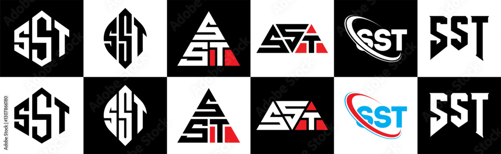 Sst Project Lettering SST letter logo design in six style. SST polygon, circle, triangle ...