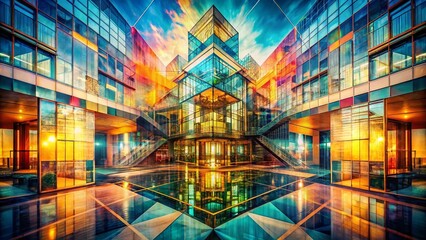 Poster - Abstract Architectural Space: Double Exposure Doodle Design Stock Photo