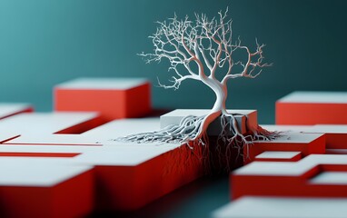 Poster - A minimalist tree growing from abstract shapes.