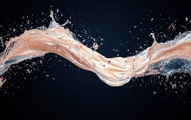 Poster - Abstract swirling liquid splash with droplets on dark background.