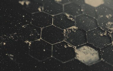 Poster - Abstract hexagonal grid with grunge texture and particles.