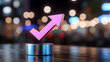 © Zatra - Pink Upward Arrow 3D Graph on Blue Metal Base with City Lights Background