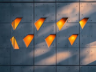 Poster - Abstract architectural design featuring unique cutout windows that create an interplay of light and shadow on a modern concrete facade