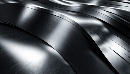 Poster - Abstract black metal texture with smooth waves and reflective surface creating a modern and industrial aesthetic for design and background use