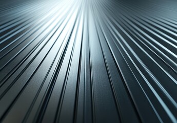 Poster - Abstract close-up of shiny metallic surface with linear grooves showing depth, light reflections creating a modern industrial aesthetic