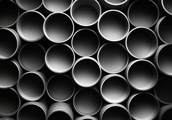 Poster - Abstract Composition of Round Grey Tubes Stacked in Perfect Alignment Showcasing Industrial Design and Texture in Monochrome Lighting