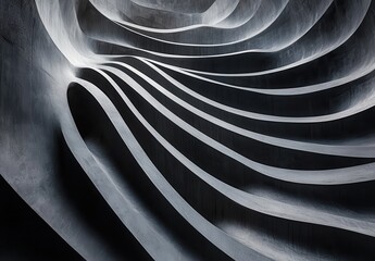 Poster - Abstract Curved Lines in Monochromatic Gray Palette Creating Dynamic Fluidity and Depth in Architectural Design with High Contrast and Textured Surface