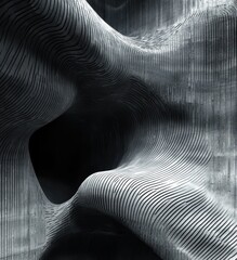 Poster - Abstract Dark Structure with Organic Lines and Smooth Curves, Capturing Modern Architecture and Artistic Design in Monochrome Tones and Textured Surfaces