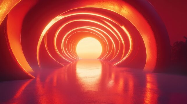 A dynamic abstract scene with red and orange tones, swirling curves, and a futuristic feel, where the center remains empty for customizable text or design elements.