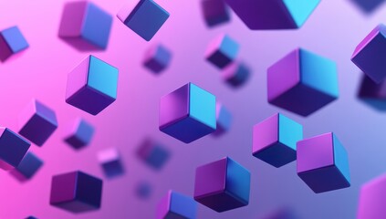 Aufkleber - Abstract floating cubes in vibrant purple and blue hues creating a dynamic and modern digital background for technology and creative design projects