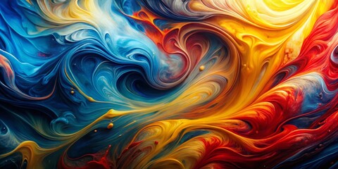 Poster - Abstract Colorful Paint Swirls: Double Exposure Blue, Yellow, Red Artistic Background