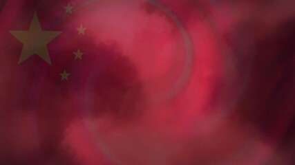 Poster - animation of chinese flag stars swirling over red and pink abstract background