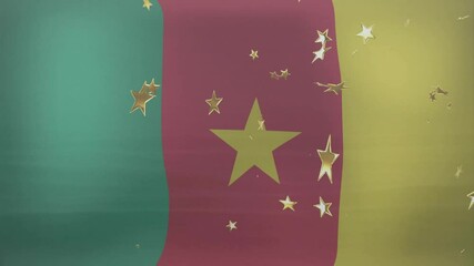 Poster - Golden stars scattered across vibrant Cameroon flag colors in animation design