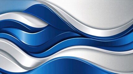 Aufkleber - An abstract silver background with flowing blue and white curves, illuminated by light and shadow, creating a high-energy atmosphere with space for your design.