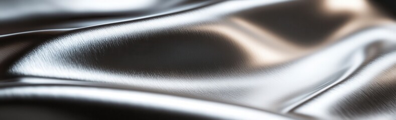 Poster - Close-Up of Smooth Metallic Fabric Texture with Reflective Surface and Subtle Light Play for Background or Design Element Use in Creative Projects
