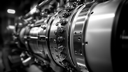 Poster - Close-Up View of Modern Engine Component with Reflective Metal Surfaces and Intricate Details Showcasing Advanced Engineering and Precision Craftsmanship