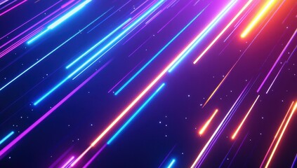 Poster - Colorful Light Streaks in Space Representing Motion, Speed, and Energy with Bright Neon Effect in a Dark Background