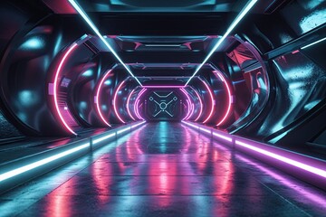 Poster - Futuristic Abstract Background with Glowing Neon Elements and Metallic Textures for a Modern Design
