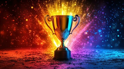 Wall Mural - a vibrant trophy cup radiates brilliant beams and stars, symbolizing a grand victory celebration aga