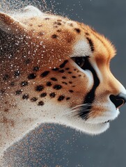 Wall Mural - elegant cheetah portrait with a mesmerizing dispersion effect and neutral tones