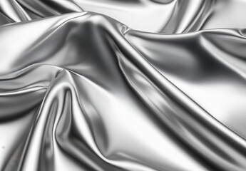 Poster - Elegant Metallic Silver Satin Fabric with Smooth Waves and Subtle Reflection for Textiles, Fashion, and Decorative Backgrounds