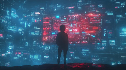 Poster - Future, woman, data wall, digital