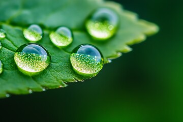 Aufkleber - Stunning Macro Image of Water Beads on Leaf Surface Reflecting Nature's Vibrancy : Generative AI