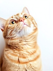 Poster - Adorable ginger cat with striking eyes looking up against a white background : Generative AI