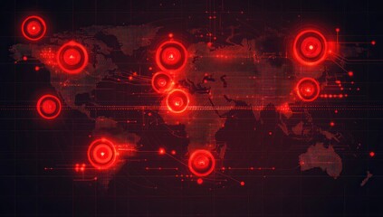 Poster - Global network map with red alert points.