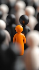 Poster - Orange Figure Standing Out Among Black and White Crowd Highlighting Unique Perspective on Individuality : Generative AI