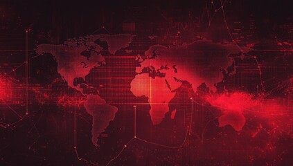 Poster - Global red alert, world map with data overlay.