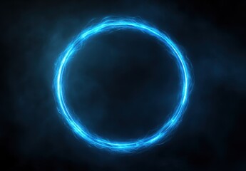 Poster - Glowing Electric Circle in Dark Space with Blue Neon Light and Energy Waves Creating a Mystical and Futuristic Effect for Background or Design Use