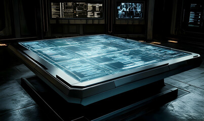Poster - Futuristic control panel table in dark room