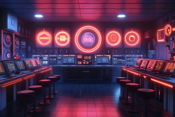 Poster - Futuristic control room, neon glow, modern tech