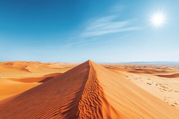 Aufkleber - Stunning view of endless sand dunes stretching into the distance under a bright blue sky with a radiant sun : Generative AI
