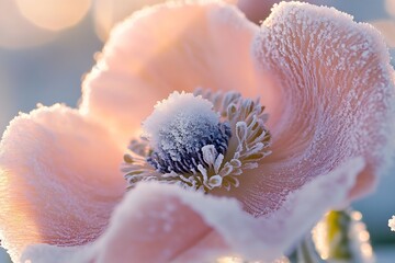 Fototapete - elegant frosted anemone flower close up creating a dreamy winter morning scene : generative ai