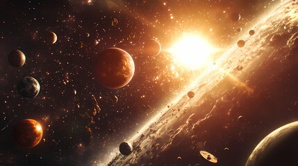 Wall Mural - a realistic photo of the solar system with all planets and the sun in space. infinite - universe. il