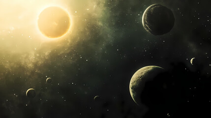 Wall Mural - a realistic photo of the solar system with all planets and the sun in space. infinite - universe. il