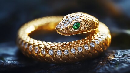 Poster - Elegant Golden Snake Ring with Glittering Stones Showcasing Intricate Design and Gemstone Detail : Generative AI