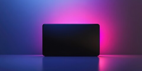 Poster - Minimalistic Dark Screen with Vibrant Purple and Blue Glow on a Smooth Surface, Ideal for Technology Backgrounds and Creative Designs