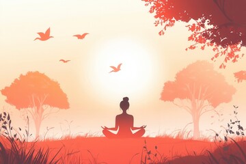 Aufkleber - Meditation in nature offers a serene connection to the environment, fostering peace and mindfulness during the quiet hours of dawn or dusk