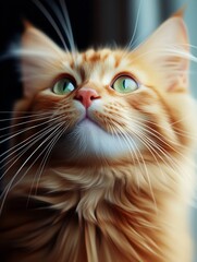 Poster - Majestic orange tabby cat gazing thoughtfully with vibrant green eyes and soft fur in this captivating portrait : Generative AI