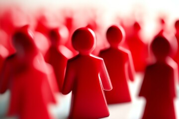 Poster - Close-up of red figurine toys forming a cohesive group showcasing unity and community in a creative setting : Generative AI