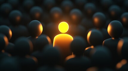 Aufkleber - Bright figure radiating light in a sea of dark silhouettes representing influence and presence : Generative AI