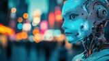 Robot futurystyczny w miejskim otoczeniu