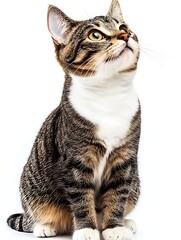 Aufkleber - Elegant tabby cat with an inquisitive expression looking upward in profile view : Generative AI
