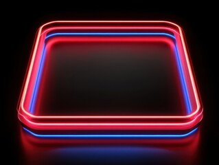 Poster - Neon-framed square on a dark reflective surface with vibrant blue and red lights creating a modern and futuristic ambiance for artistic displays